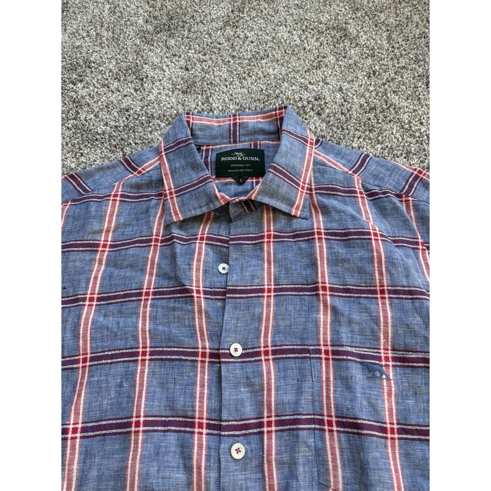 Rodd & Gunn Original Fit Men's Size Large Plaid Linen Blend Short Sleeve Shirt